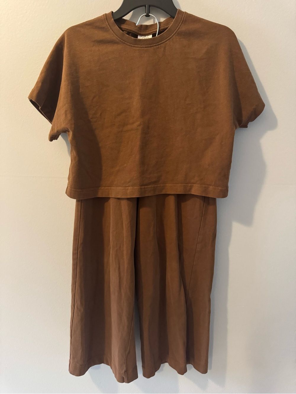 Zara Girls Chestnut Brown Cropped Tee and Wide-Leg Set Size 9